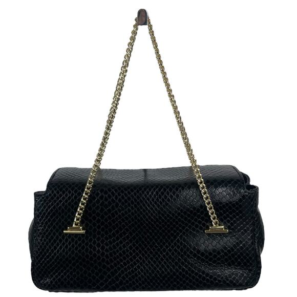 J. Crew Chain Stap Bag Snake Embossed Leather Black Gold Chain - Picture 5 of 14